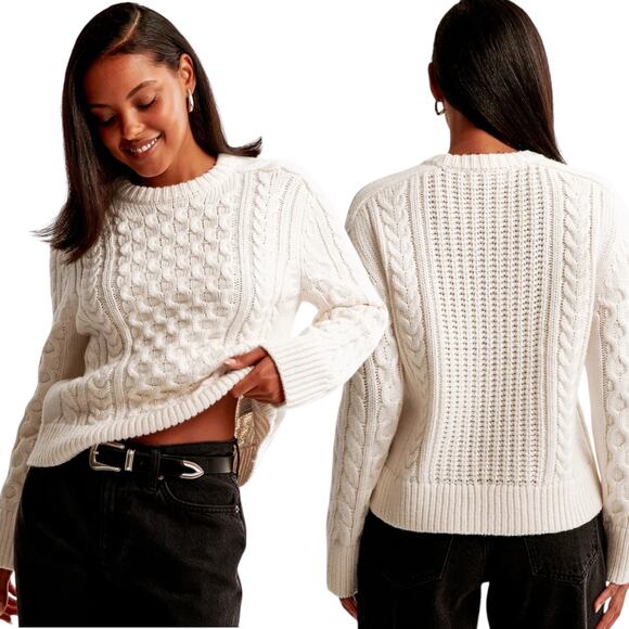 Abercrombie & Fitch Cream Cable Knit Sweater - M Cozy Wool Alpaca Minimalist - Picture 1 of 13